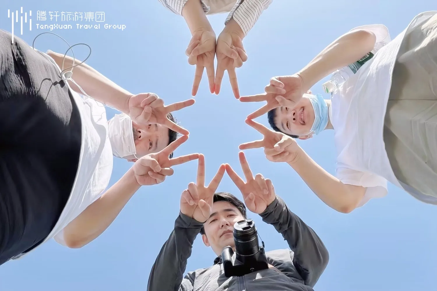 Tengxuan team members forming a star shape with their hands